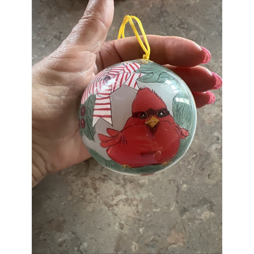 Vintage Hand Painted Hand Blown Glass Christmas Ornament Cardinal